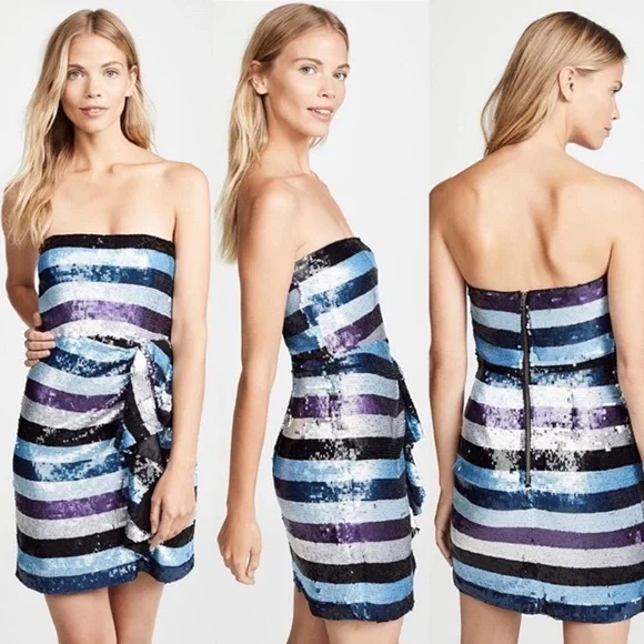 NWT Parker Sequin Striped Strapless Ruffle Cocktail Formal Dress - Picture 3 of 8